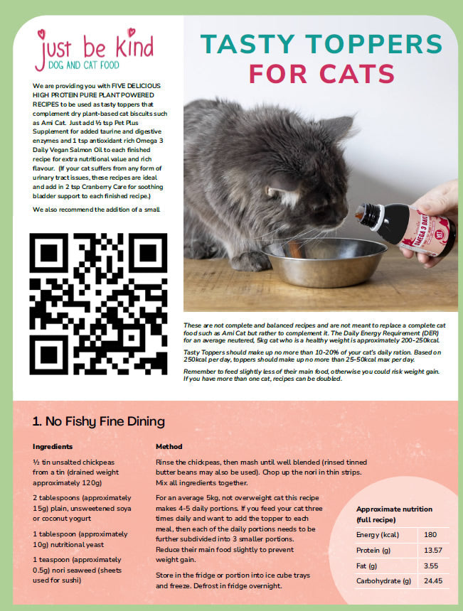 Tasty toppers for cats with delicious plant powered ingredients