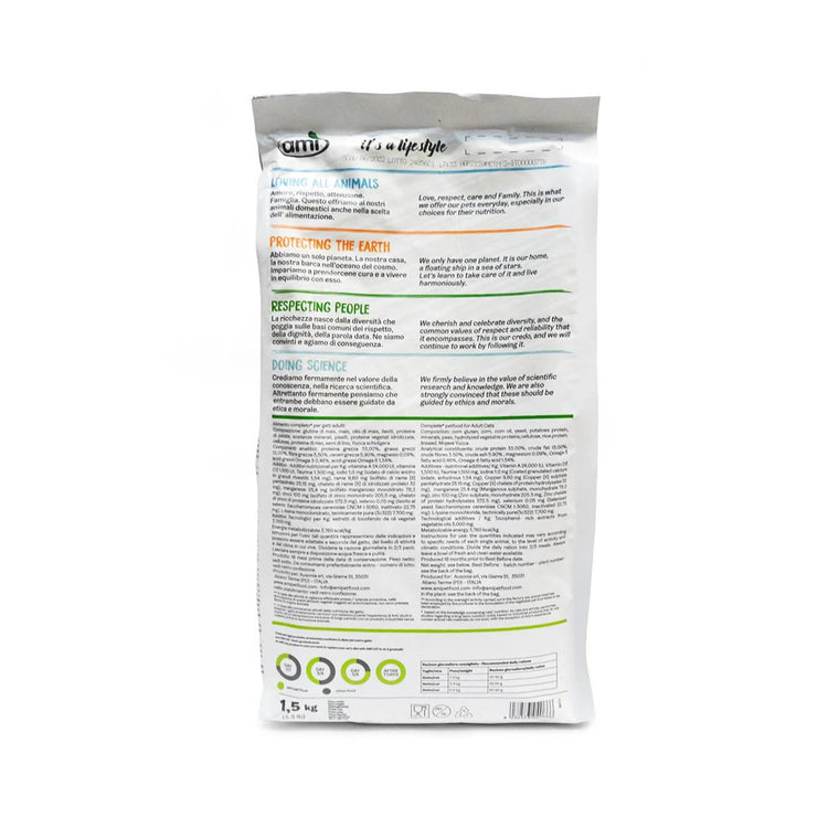 AMI vegan cat food 1.5kg dry food back label