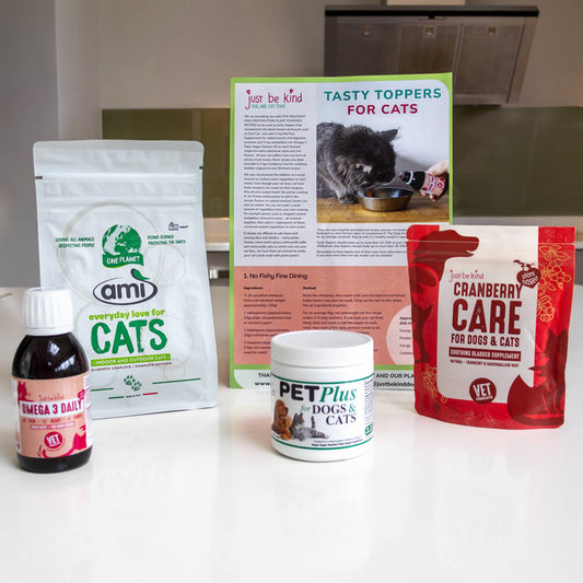 Tasty toppers selection to make complete vegan cat food