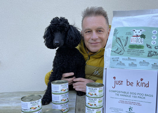 Chris Packham with Poodle who liked vegan dog food
