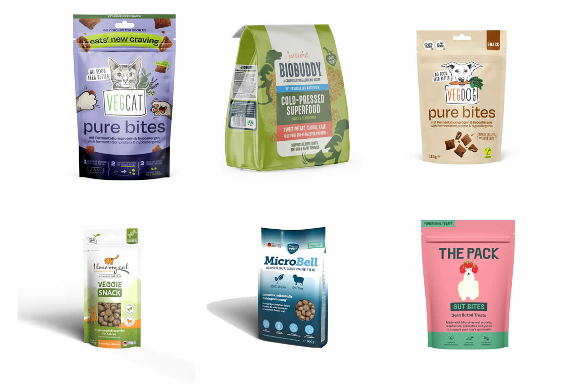 Collage of fermentation protein products - BioBuddy, Pure Bites, MicroBell, Gut Bites