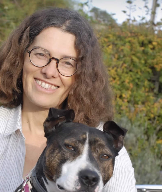 Kate and Staffy Betty who survived a lymphoma on plant-based dog food diet