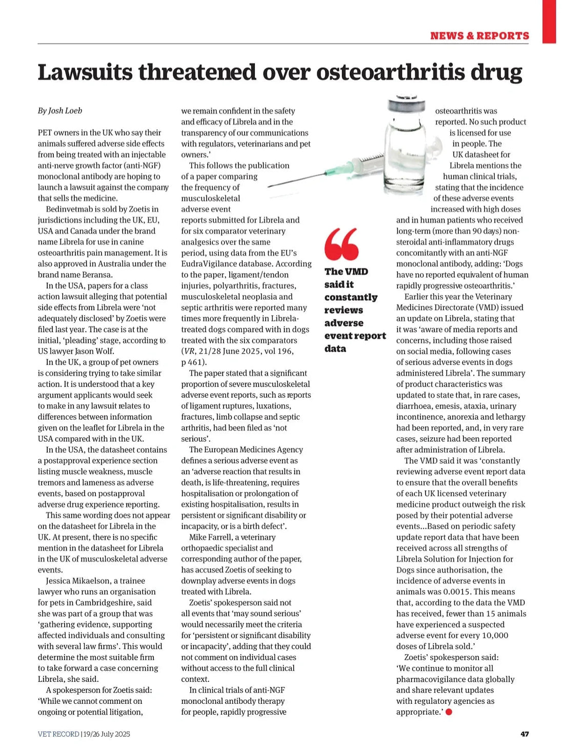 Lawsuit threatened over Librela