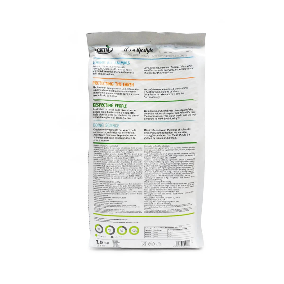 AMI vegan cat food 1.5kg dry food back label