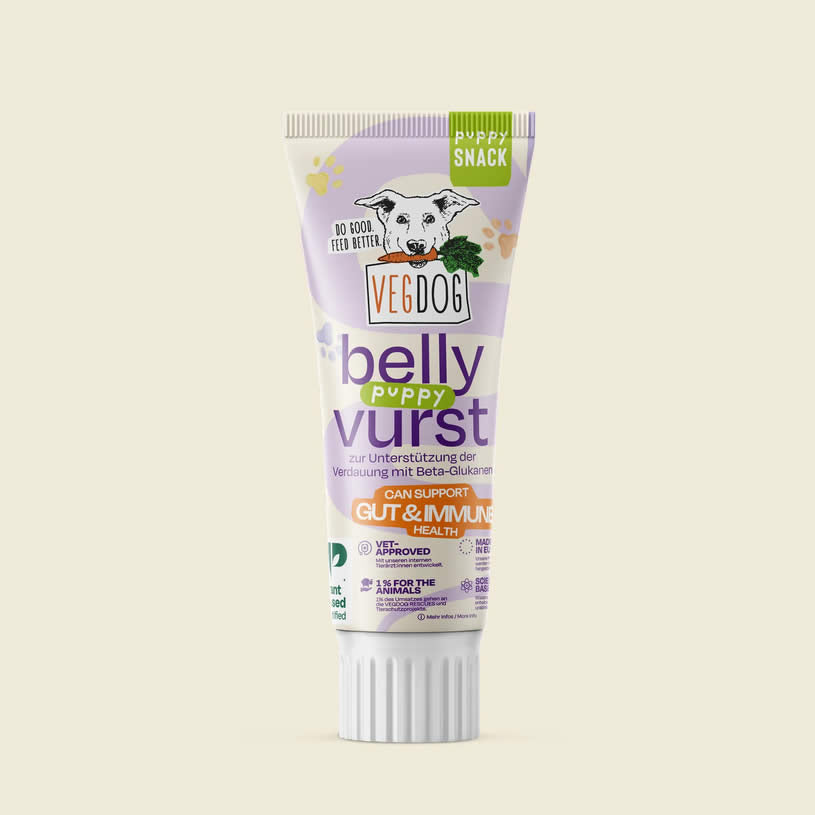 A tube of VegDog Belly Vurst dog supplement