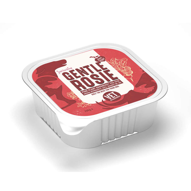 Container of Gentle Rosie sensitive dog wet food on a white background