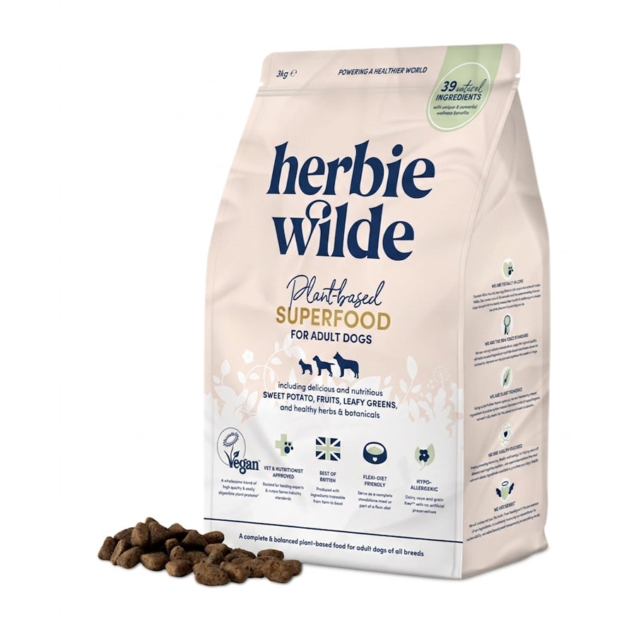 Herbie Wilde plant-based superfood for adult dogs on a white background