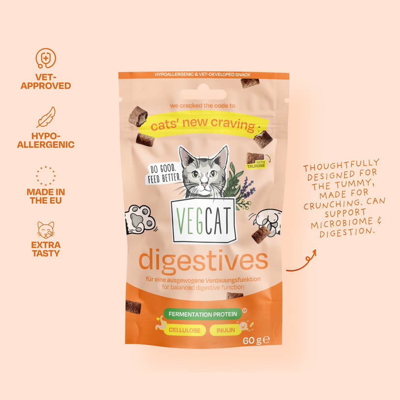 Vegcat Digestives taurine crunchy cat treats 